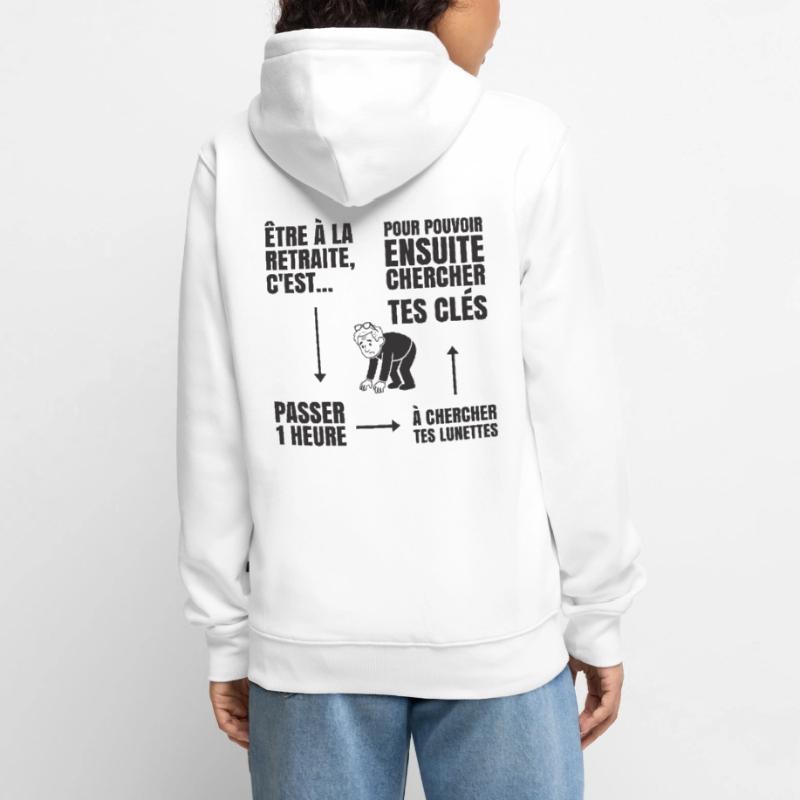Im Ruhestand mit oder ohne Brille (schwarzer Text) Unisex Premium Bio Zip Hoodie