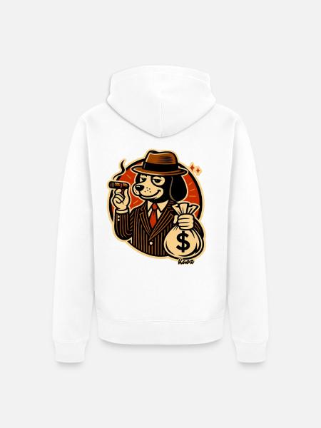 Gängsterhund im Anzug mit Geldsack - Unisex Premium Bio Zip Hoodie - Weiß