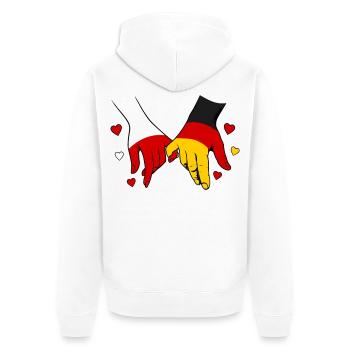 Polen_Deutschland_Flagge_Händehalten - Unisex Premium Bio Zip Hoodie - Weiß - Hinten - Thijin (182cm)