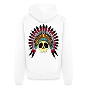 Indian Chief Skull (Farbe) - Unisex Premium Bio Zip Hoodie - Weiß - Hinten - Thijin (182cm)