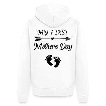 Mein erstes Muttertags-T-Shirt für eine schwangere Mutter - Unisex Premium Bio Zip Hoodie - Weiß - Hinten - Thijin (182cm)