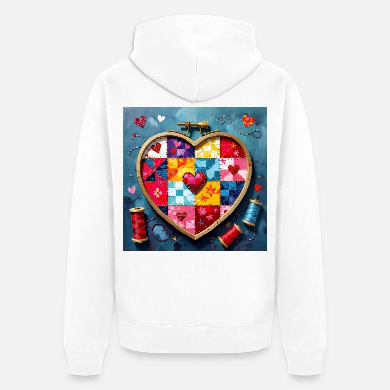 Art patchwork en cœur - Veste à capuche bio Premium Unisexe - blanc