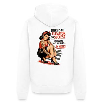 Pin-Up Retro Print: Success in Heels & Tattoos - Unisex Premium Bio Zip Hoodie - Weiß - Hinten - Thijin (182cm)