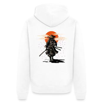 Samurai Sun und Sakura - Unisex Premium Bio Zip Hoodie - Weiß - Hinten - Thijin (182cm)