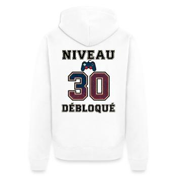 Level 30 freigeschaltet – Spielcontroller - Unisex Premium Bio Zip Hoodie - Weiß - Hinten - Thijin (182cm)