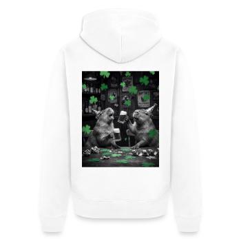 St Patrick Capybara Toast im Pub - Unisex Premium Bio Zip Hoodie - Weiß - Hinten - Thijin (182cm)