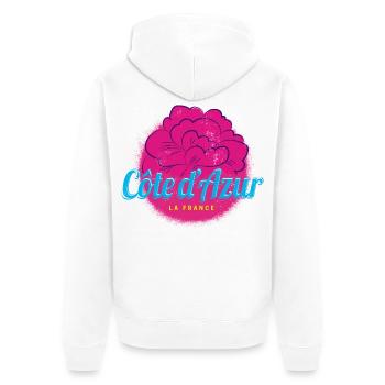 Côte d'Azur Retro Oleander Frankreich Souvenir - Unisex Premium Bio Zip Hoodie - Weiß - Hinten - Thijin (182cm)