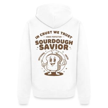 sourdough savior in crust we trust bread baking - Unisex Premium Organic Zip Hoodie - white - Back - Thijin (182cm)