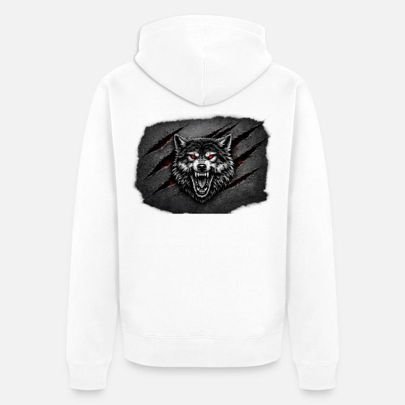 Red eye wolf with scratch marks - Unisex Premium Organic Zip Hoodie - white