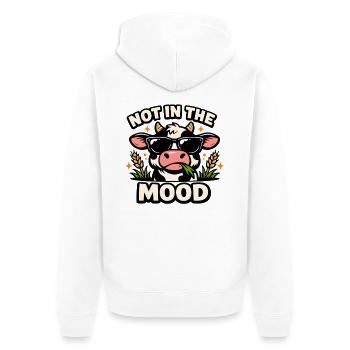 Not in the Mood – Coole Kuh mit Sonnenbrille - Unisex Premium Bio Zip Hoodie - Weiß - Hinten - Thijin (182cm)