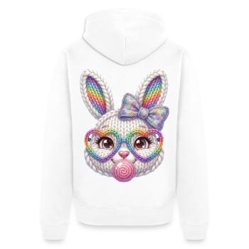 Osterhase Kaugummiblase Herz Brille Regenbogen - Unisex Premium Bio Zip Hoodie - Weiß - Hinten - Thijin (182cm)