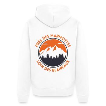 Marmottes des Montagnes Crépuscule - Veste à capuche bio Premium Unisexe - blanc - Dos - Thijin (182cm)