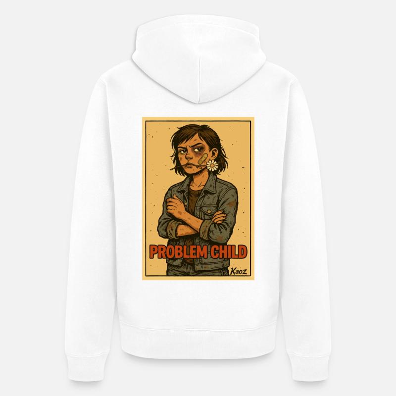 Affiche Problem Child Daisy Rebel - Veste à capuche bio Premium Unisexe - blanc