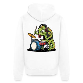 Caméléon Batteur Rock Musique Mascotte Cartoon - Veste à capuche bio Premium Unisexe - blanc - Dos - Thijin (182cm)