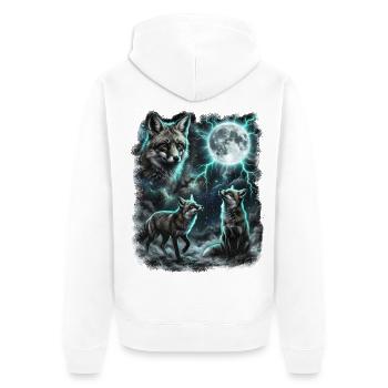 DREI Wilde Füchse mit Mond Wildlife-Designs - Unisex Premium Bio Zip Hoodie - Weiß - Hinten - Thijin (182cm)