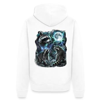DREI Wilde Waschbären mit Mond Wildlife-Designs - Unisex Premium Bio Zip Hoodie - Weiß - Hinten - Thijin (182cm)