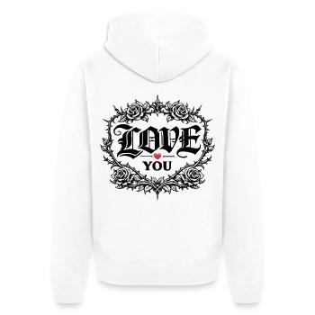 Rosenherz Liebe Ornament Love You Valentinstag - Unisex Premium Bio Zip Hoodie - Weiß - Hinten - Thijin (182cm)