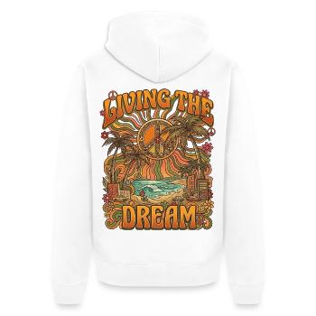 LIVING THE DREAM - Unisex Premium Organic Zip Hoodie - white - Back - Thijin (182cm)