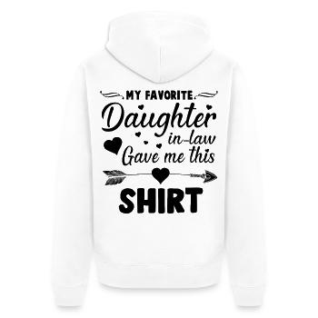 Meine Lieblingsschwiegertochter hat mir dieses Hemd geschenkt - Unisex Premium Bio Zip Hoodie - Weiß - Hinten - Thijin (182cm)