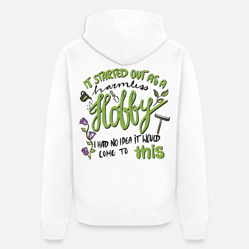 Passionné de jardinage - dessiné à la main - Veste à capuche bio Premium Unisexe - blanc