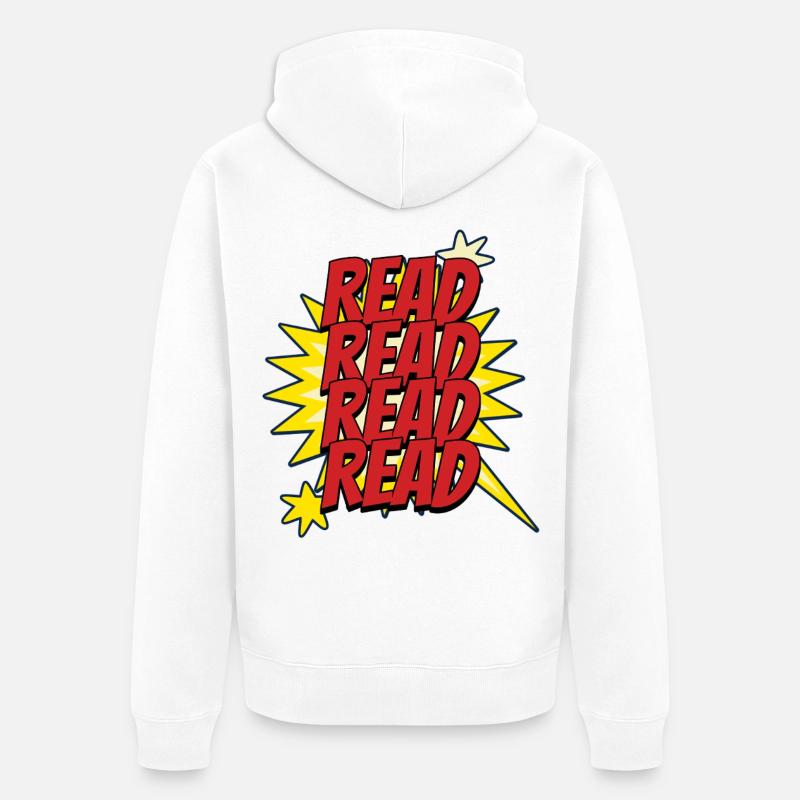 Lire Design - Look Super-héros de comics - Veste à capuche bio Premium Unisexe - blanc