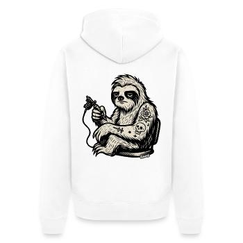 Paresseux tatoué avec une rose crâne - Veste à capuche bio Premium Unisexe - blanc - Dos - Thijin (182cm)