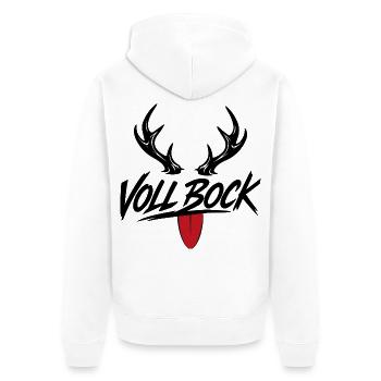 VOLL BOCK - Unisex Premium Bio Zip Hoodie - Weiß - Hinten - Thijin (182cm)