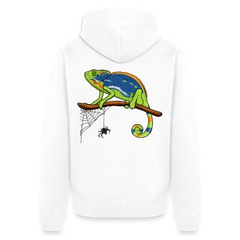 Chameleon On Branch with Spider Web - Unisex Premium Organic Zip Hoodie - white - Back - Thijin (182cm)