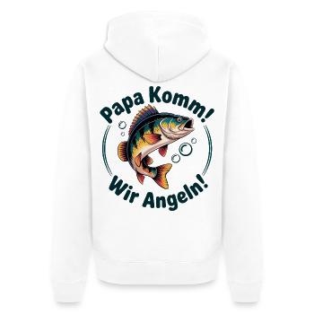 Papa Komm Wir Angeln Fischmotiv - Unisex Premium Bio Zip Hoodie - Weiß - Hinten - Thijin (182cm)
