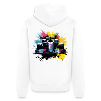 Rennwagen Farbenfroher Splash-Art-Rennfahrer - Unisex Premium Bio Zip Hoodie - Weiß - Hinten - Thijin (182cm)