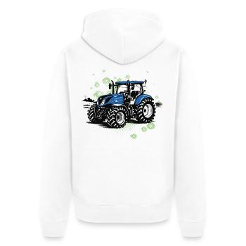 Blauer Traktor – Vintage Halftone Trekker - Unisex Premium Bio Zip Hoodie - Weiß - Hinten - Thijin (182cm)