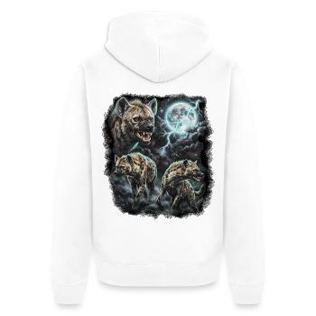 DREI Wilde Hyäne mit Mond Wildlife-Designs - Unisex Premium Bio Zip Hoodie - Weiß - Hinten - Thijin (182cm)