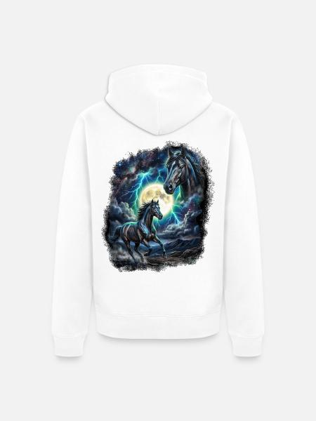 Zwei Wilde Pferde mit Mond Wildlife-Designs - Unisex Premium Bio Zip Hoodie - Weiß