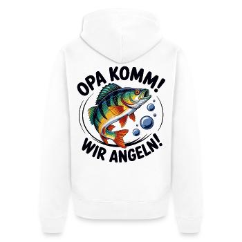 Opa kommt, wir angeln! - Unisex Premium Bio Zip Hoodie - Weiß - Hinten - Thijin (182cm)