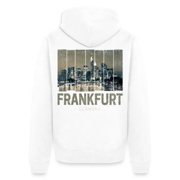 Souvenir d’art de la silhouette de la silhouette de Francfort, Allemagne - Veste à capuche bio Premium Unisexe - blanc - Dos - Thijin (182cm)