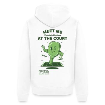 Pickleball Meet Me At The Court-Witzbold - Unisex Premium Bio Zip Hoodie - Weiß - Hinten - Thijin (182cm)
