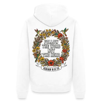 Folge dem Wort, nicht der Herde, Kolibris - Unisex Premium Bio Zip Hoodie - Weiß - Hinten - Thijin (182cm)