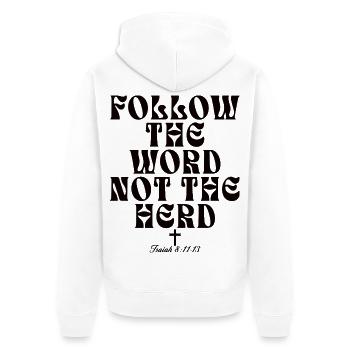 Folge dem Wort Nicht der Herde Christ - Unisex Premium Bio Zip Hoodie - Weiß - Hinten - Thijin (182cm)