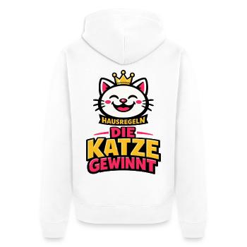 House Rules The Cat Wins Funny Saying - Unisex Premium Organic Zip Hoodie - white - Back - Thijin (182cm)