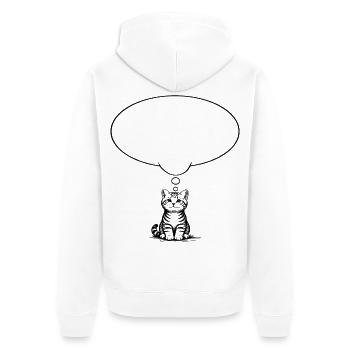 Katzenbaby sitzend mit Denkblase - Unisex Premium Bio Zip Hoodie - Weiß - Hinten - Thijin (182cm)