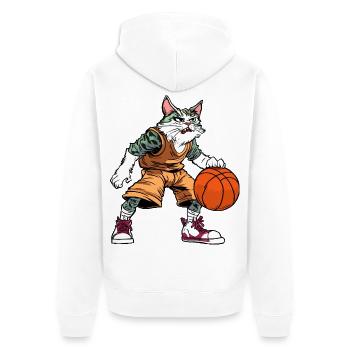 Cat Basketball - Unisex Premium Organic Zip Hoodie - white - Back - Thijin (182cm)
