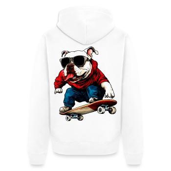 Skateboard Hund - Unisex Premium Bio Zip Hoodie - Weiß - Hinten - Thijin (182cm)