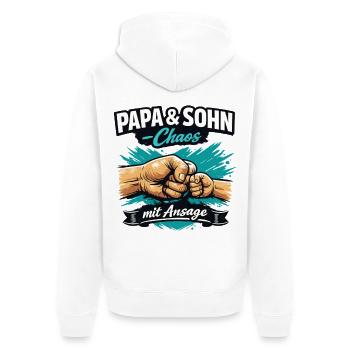 Papa und Sohn Chaos mit Ansage Statement - Unisex Premium Bio Zip Hoodie - Weiß - Hinten - Thijin (182cm)