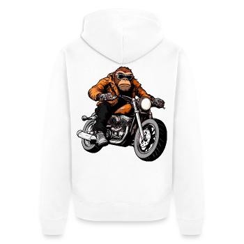 Motorrad Affe - Unisex Premium Bio Zip Hoodie - Weiß - Hinten - Thijin (182cm)