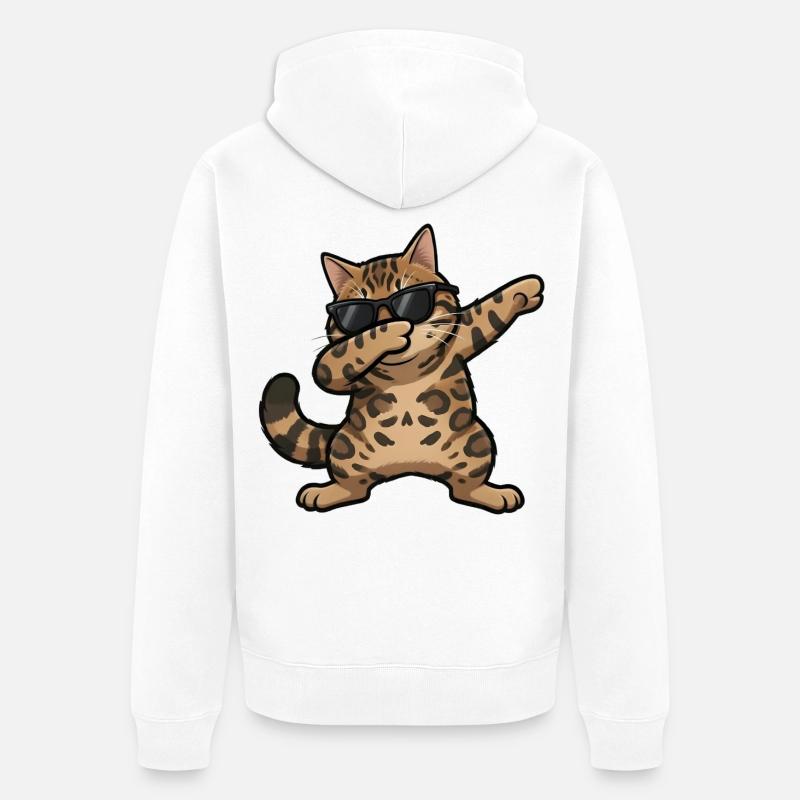 Chat du Bengale en train de s’essuyer - Veste à capuche bio Premium Unisexe - blanc