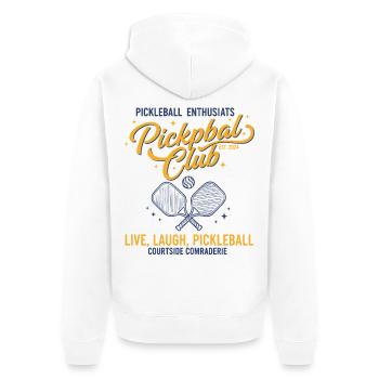 Joueur de pickleball, le pickleball adore le pickleball en direct - Veste à capuche bio Premium Unisexe - blanc - Dos - Thijin (182cm)