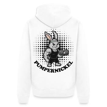 Pumpernickel Fitness Hase Bizeps Krafttraining - Unisex Premium Bio Zip Hoodie - Weiß - Hinten - Thijin (182cm)