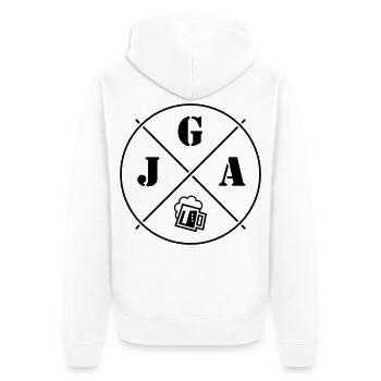 JGA Bier (Junggesellenabschied Kreis Symbol Black) - Unisex Premium Bio Zip Hoodie - Weiß - Hinten - Thijin (182cm)