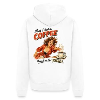 Retro Pin-Up : D’abord je bois le café - Veste à capuche bio Premium Unisexe - blanc - Dos - Thijin (182cm)