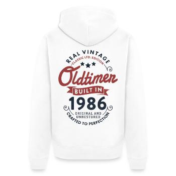 Vintage 1986 Classic Car 40th Birthday - Unisex Premium Organic Zip Hoodie - white - Back - Thijin (182cm)